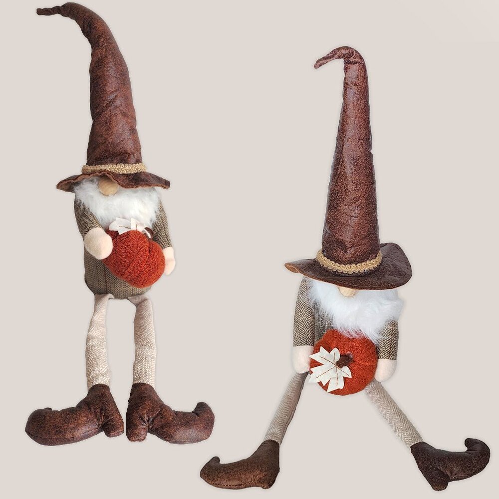 SET OF 2 Thanksgiving Gnome Felt Pumpkin Gardeners Eden Happy Turkey Day Plush